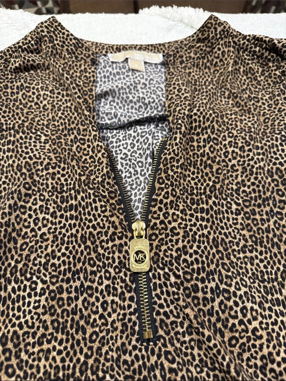 Michael Kors Leopard Print Zip-Front Blouse - Brown